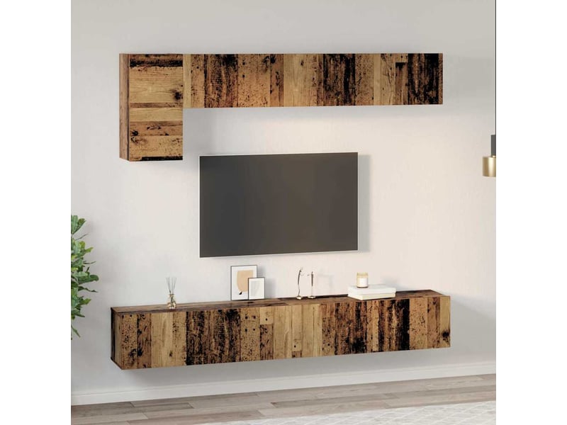  Ensemble meuble tv - banc tv - meuble de rangement 5 pcs bois ancien bois d'ingénierie  - Conforama D