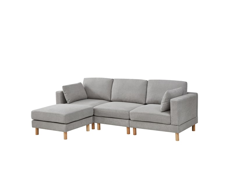  Canapé d'angle 3 places modenvie avec pouf et méridienne réversible 235 x 152 x 78 cm en polyester gris clair  - Conforama A