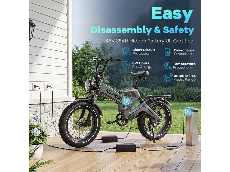  Vélo électrique pliable fat bike aoango k6f, 20×4, tout suspendu, orange  - Conforama E