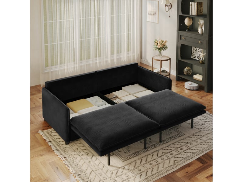  Canapé-lit 3 places 206x91x86 cm – noir – convertible 3-en-1, rangement et dossier réglable en chenille  - Conforama E
