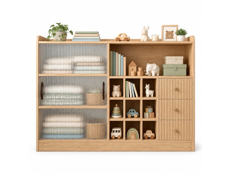 Buffet de rangement avec casier à vin et led - lpospi - portes coulissantes en verre, bois naturel 120 cm - Conforama A