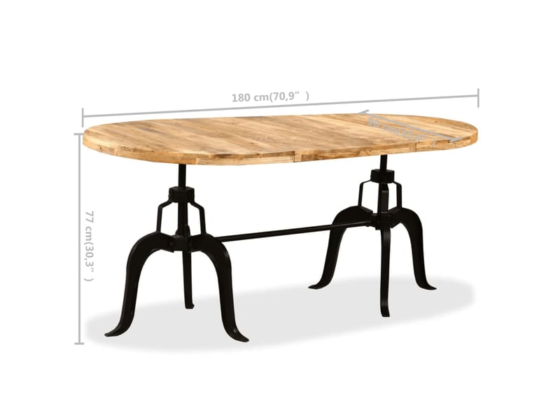  Vidaxl table à manger bois de manguier massif et acier 180 cm  - Conforama C