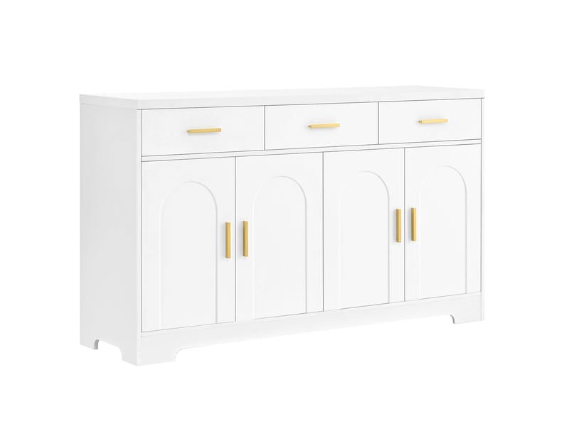 Buffet blanc 140x40x83 cm, meuble de rangement moderne avec 4 portes et 3 tiroirs, idéal pour décoration et petits électroménagers en entrée ou cuisine - Conforama A