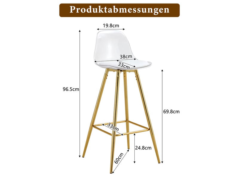  Lot de 2 tabourets de bar, chaise de bar, chaise haute cuisine, dossier transparent, moderne, métal, or et transparent  - Conforama C