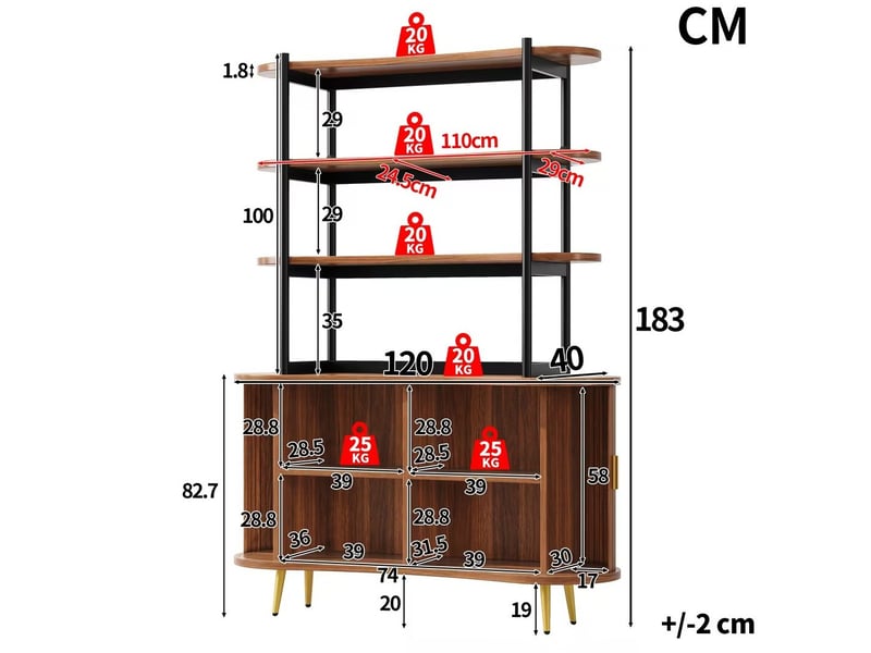  Buffet 120x40x183 cm portes coulissantes mdf bois foncé  - Conforama E