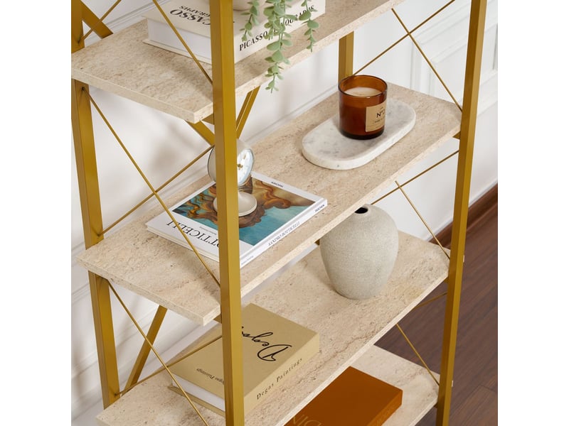 Bibliothèque 5 étagères en métal doré et bois elysian - beige - Conforama E
