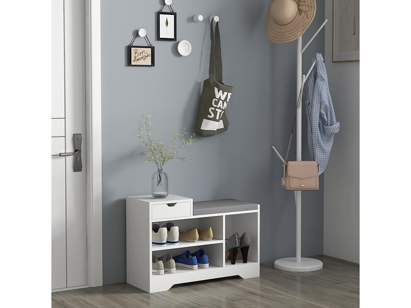  Meuble et banc à chaussures 1 tiroir et 3 compartiments, capacité 5 paires mdf, 76,5l x 30d x 52h cm  - Conforama C
