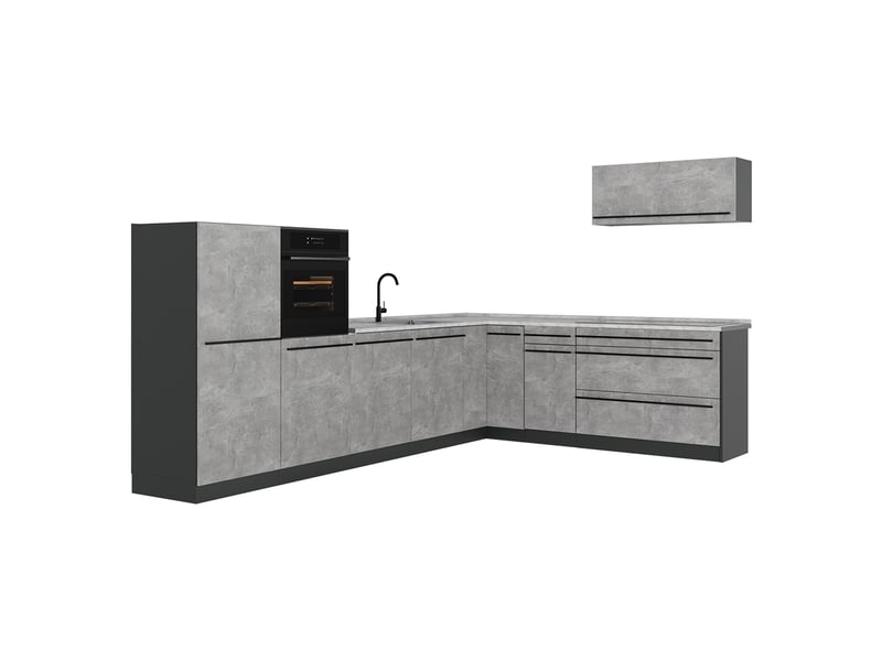 Vicco cuisine en angle, bétonanthracite, 327 x cm sans plan de travail - Conforama A