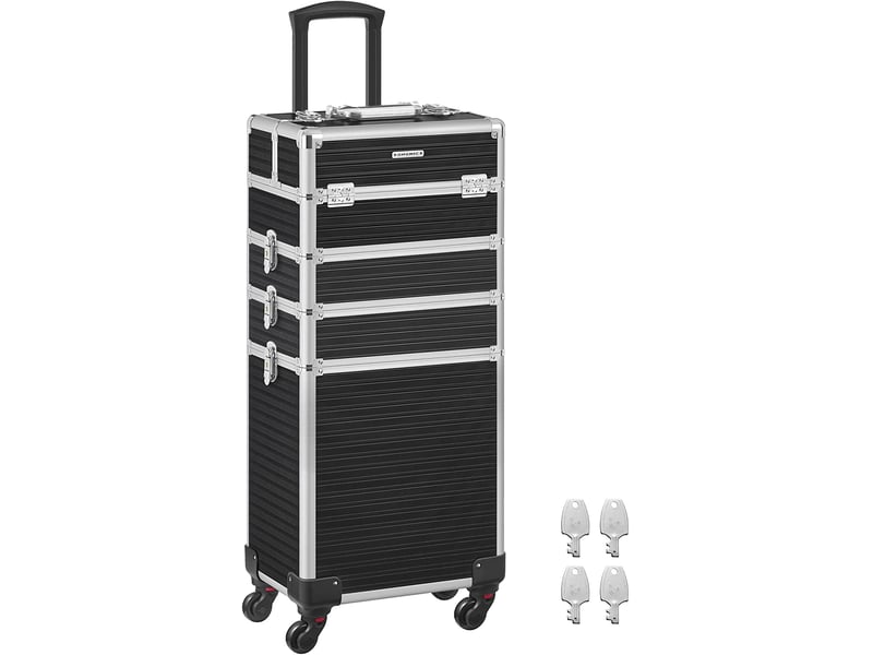 Mallette Maquillage Pro Roulante - Avec Table Pliante, 4 Tiroirs, Miroir, Noire