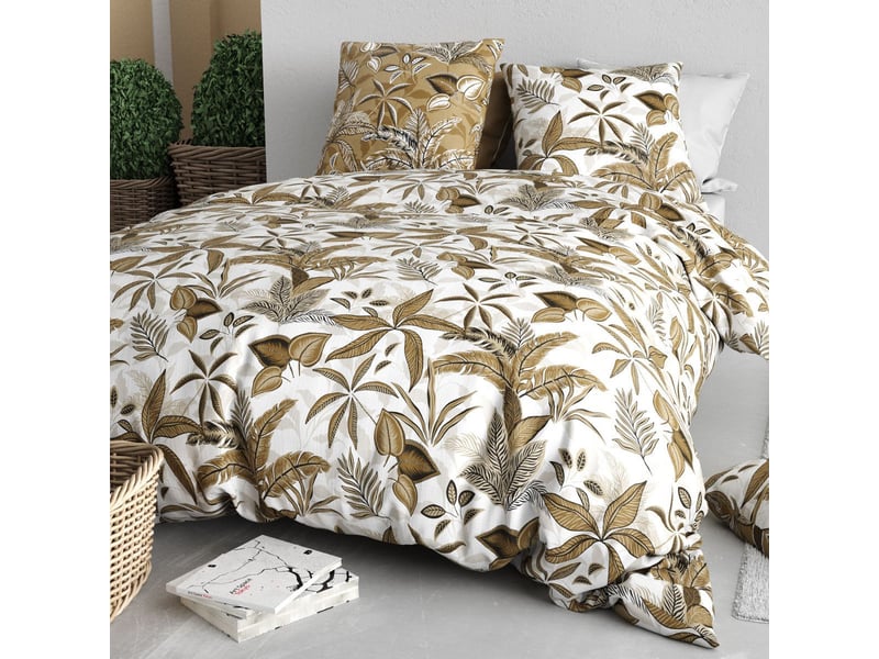  Parure housse de couette 240x220cm + 2 taies motif exotique blanc et beige 100% coton - naheli NAHELI - Conforama B