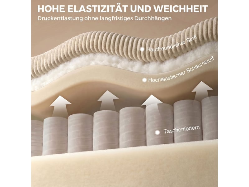 Canapé d'angle, canapé 3 places, en velours tricoté, beige, avec pouf, mobilier pour espace de vie, pour salon et séjour - Conforama D