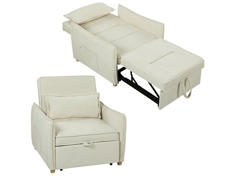  Fauteuil convertible 3 en 1 en tissu chenille avec coussin crème  - Conforama A
