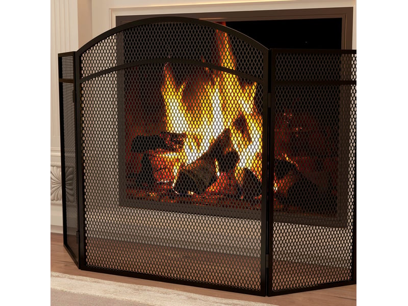  Grille de protection de cheminée pliable 3 panneaux, grille de protection feu, grille anti-étincelles pour salon, métal, 96 x 60 cm, noir  - Conforama D