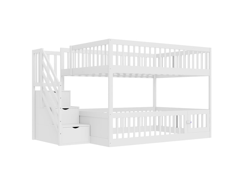 Lit superposé enfant 140x200 cm – blanc – escalier sécurisé avec 3 tiroirs de rangement – sans matelas - Conforama D