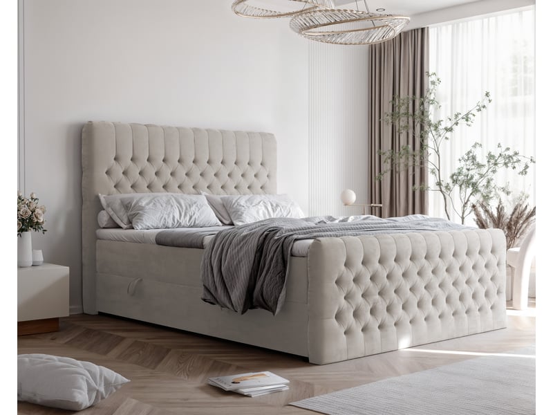  Lit adulte alba plus - 200x200 cm - matelas ressorts + surmatelas - coffre de rangement - velours dense hydrofuge crème ALBA PLUS - Conforama B