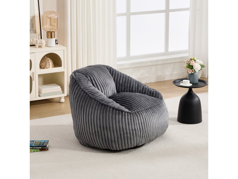  Fauteuil 1 place - 98x92x73cm - fauteuil pouf en mousse à mémoire de forme et peluche rayée - gris  - Conforama B