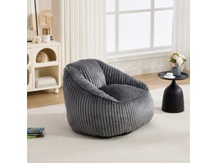 Fauteuil 1 place - 98x92x73cm - fauteuil pouf en mousse à mémoire de forme et peluche rayée - gris