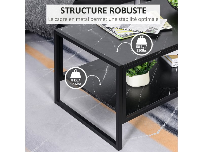  Table basse style moderne avec 2 étagères noir 106 x 50 x 47 cm  - Conforama E