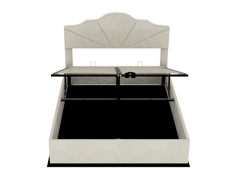  Lit 160x200 cm en tissu et métal beige chicfurn  - Conforama E