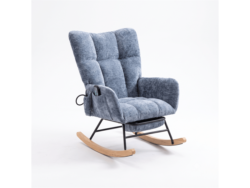 Fauteuil à bascule - 63 x 92 x 89 cm - fauteuil relax glider en chenille avec soutien lombaire gonflable - bleu - Conforama A