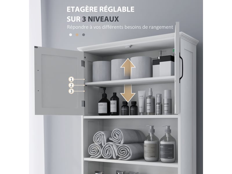  Meuble wc dessus de toilette armoire de rangement de salle de bain avec niches placard à double porte réglable étagère  - Conforama R