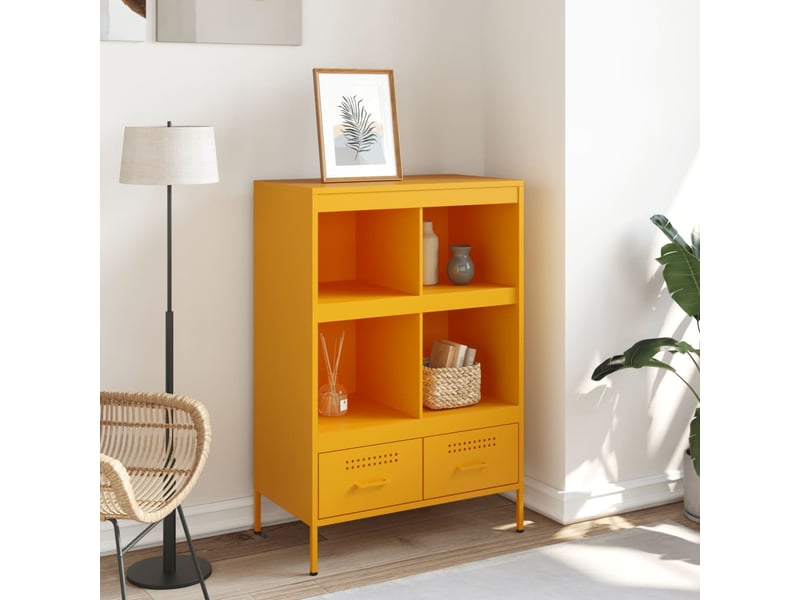  Buffet haut - bahut - meuble de rangement jaune moutarde 68x39x101,5 cm acier  - Conforama C