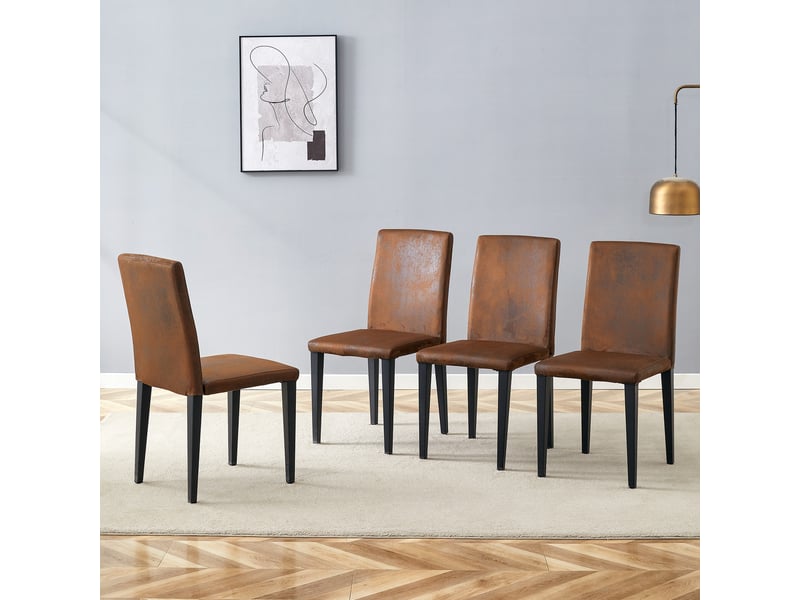  Chaises de salle à manger lot de 4 à dossier ergonomique  - pieds métal, tissu effet daim marron et noir  - Conforama B