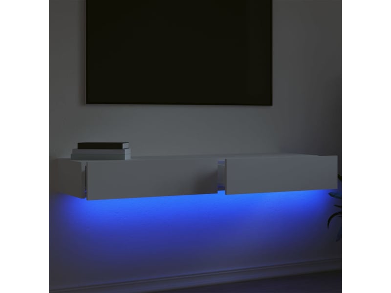  Meubles tv - banc tv - meuble de rangement avec éclairage led 2 pcs blanc 60x35x15,5 cm  - Conforama D