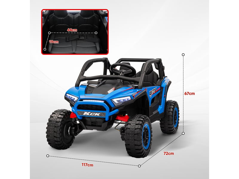  Utv électrique pour enfants, 5-7 kmh, 2 places, télécommande, musique, lumières, 1h d'autonomie, bleu  - Conforama E
