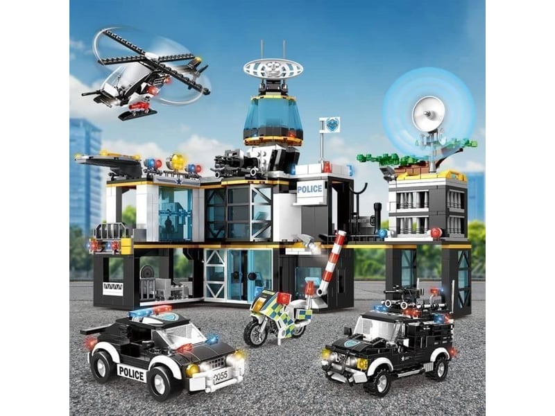  Jeu de construction station de police 2 étages avec helicoptere 1261 pieces  - Conforama D