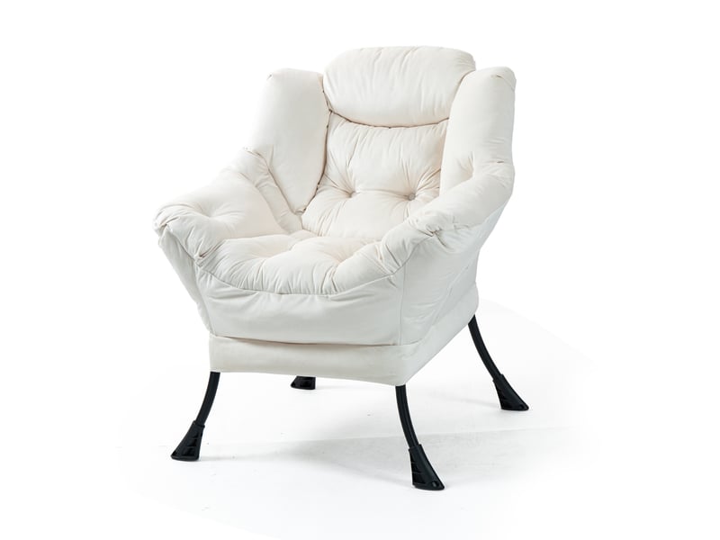  Fauteuil de détente modenvie avec poche latérale blanc cassé structure métal 75 x 80 x 85 cm  - Conforama A