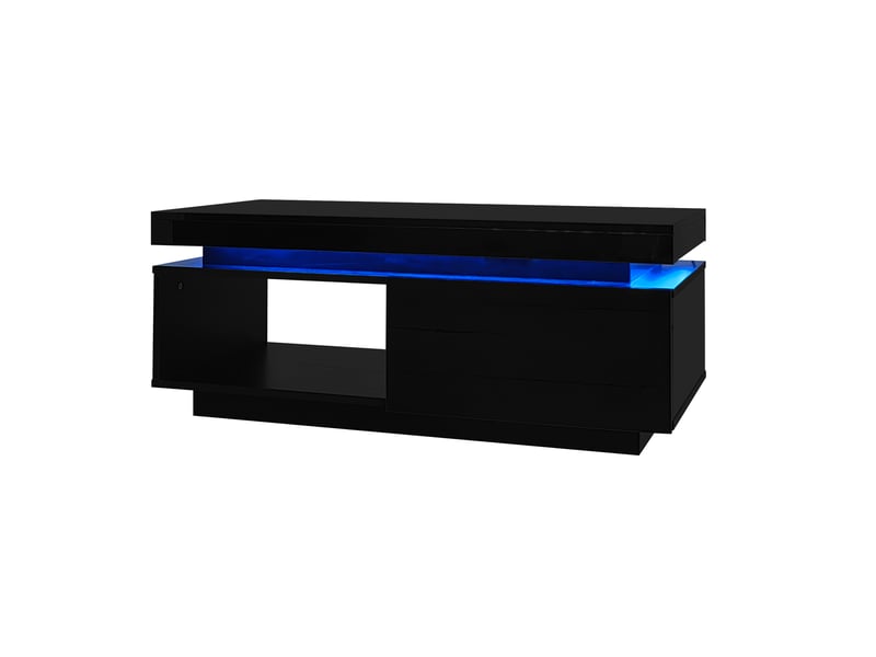  Table basse 100x50x40 cm avec éclairage led et tiroir en panneau de particules noir  - Conforama A