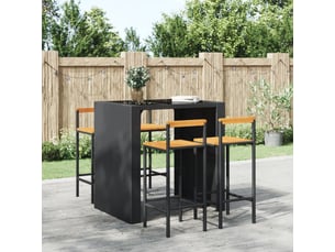 Lot de 4 tabouret de bar, chaise de bar noir résine tressée et bois d'acacia shl43510