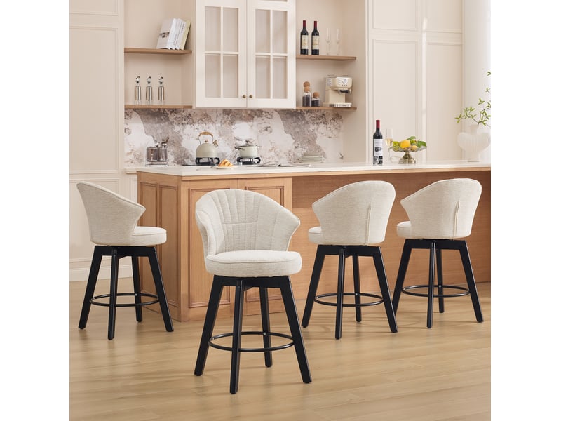  Lot de 2 tabourets de bar pivotants en chenille beige 52.5x51x92.5 cm  - Conforama B