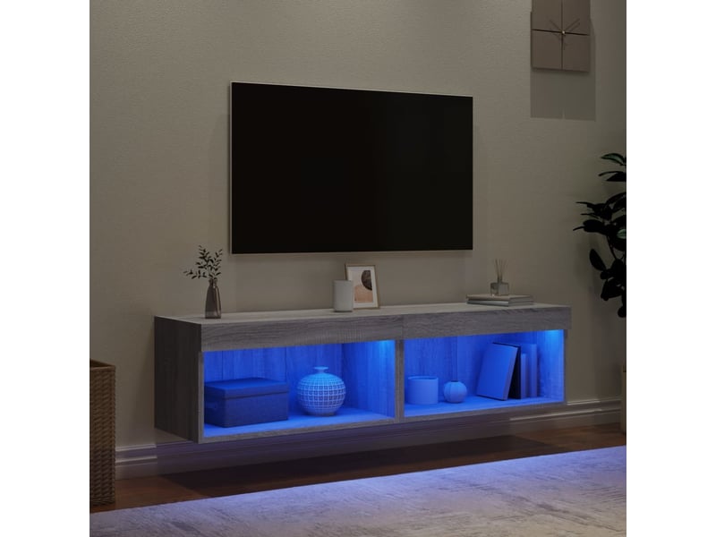  Lot de 2 meuble tv avec lumières led sonoma gris 60x30x30 cm  - Conforama D