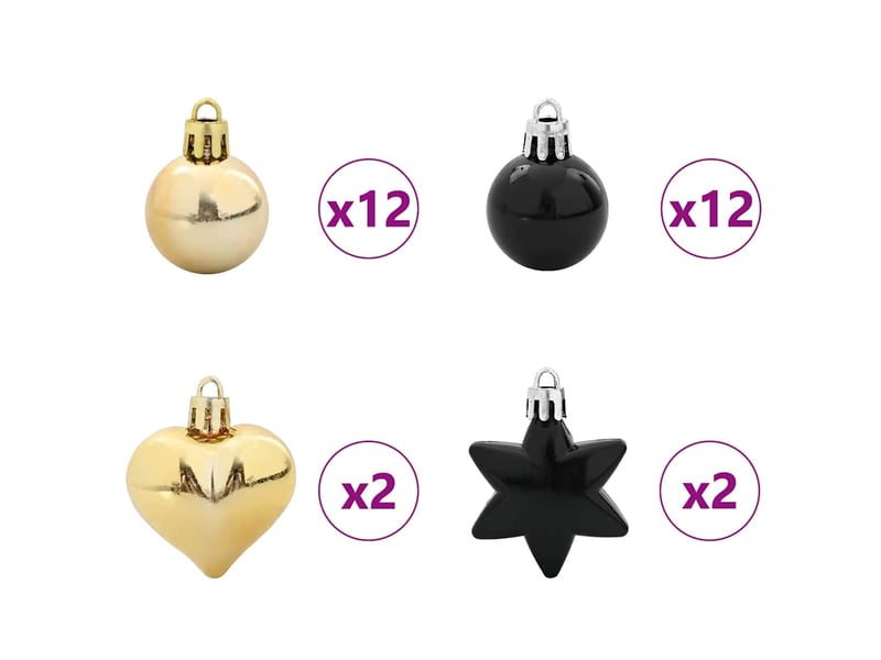 Ensemble de boules de noël 40 pcs noir et or ø 6 cm plastique - Conforama E