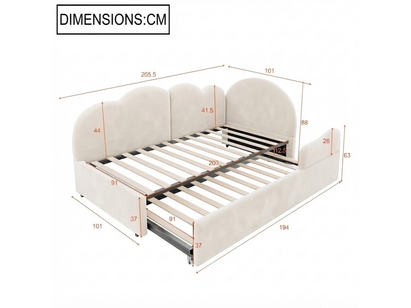  Lit jeune, 205,5x188,5x88 cm, extensible, beige LDU00639AAA-conf-NEW - Conforama R