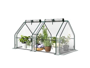 Mini serre de jardin mini serre tunnel toit pointu acier anti-uv fenêtres, 180x 90x90cm, transparent