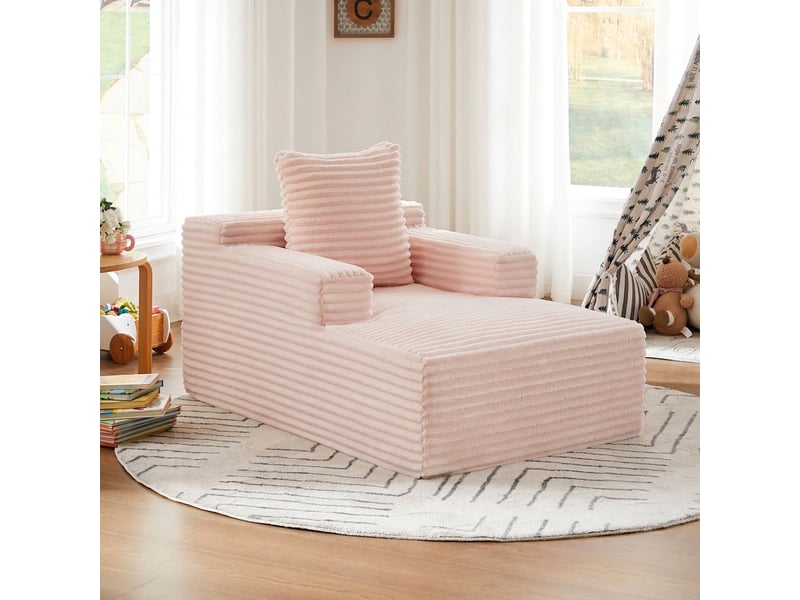 Méridienne en velours côtelé canapé 1 place rose sans accoudoirs - Conforama D