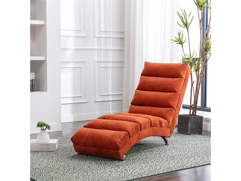  Chaise longue relax fixe vibrante en tissu effet lin avec poche latérale, orange, 55 x 148 x 84 cm Fay Lum - Conforama E
