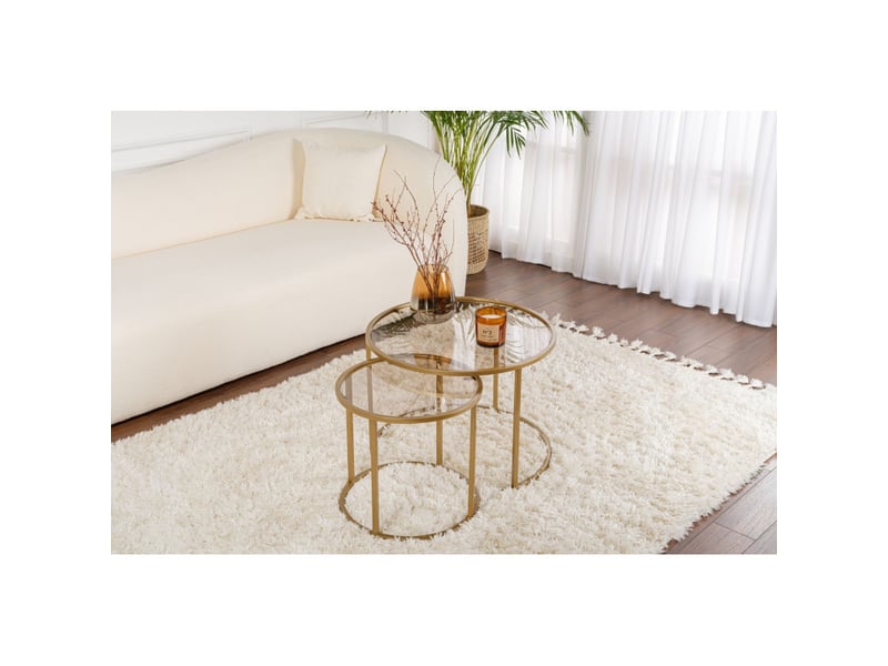 Tables basses gigognes en verre trempé et métal doré et bronze ø60 et ø42 cm lot de 2 - Conforama B