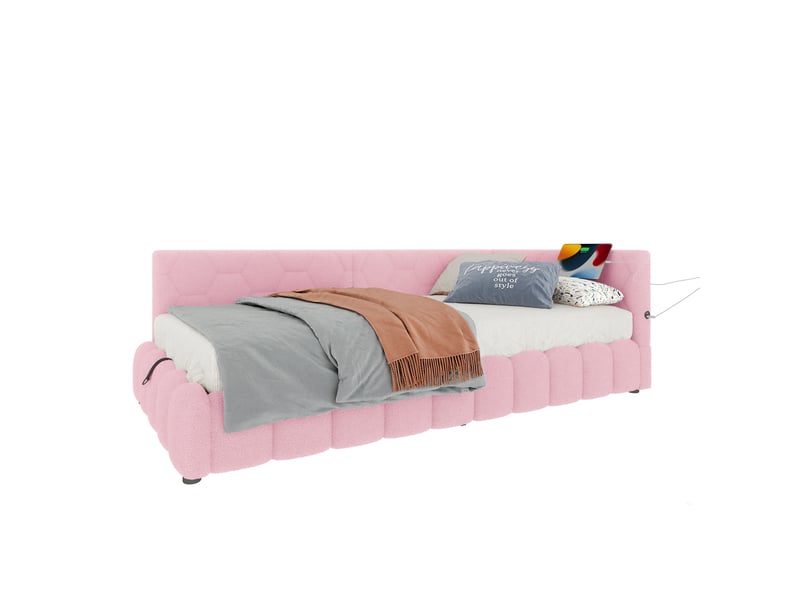  Lit banquette 90x200 rose avec éclairage led - lit coffre hydraulique velours avec ports usb  - Conforama A