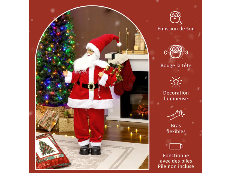  Figurine de père noël, debout de père noël, commande vocale, lumières led scintillantes, bras pliables, 120 cm, rouge  - Conforama R
