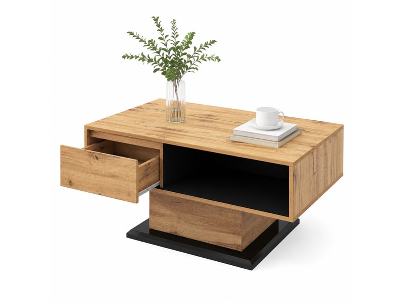  Table basse avec 1 tiroir et rangements double face pour salon 100×60×47 cm en panneaux de particules chêne anthracite  - Conforama A