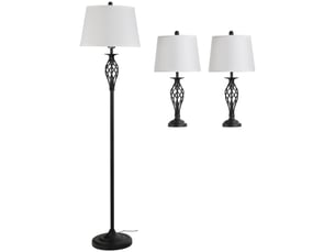 Ensemble de 3 pièces : 1 lampadaire et 2 lampes de table en métal, style vintage, ampoules e27, noir et blanc