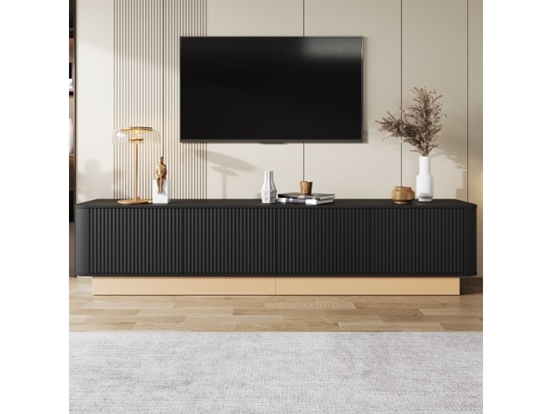 Meuble tv bas 200 cm – luxueux, 4 portes, grand rangement, casiers réglables, coins arrondis, mdf, minimalisme moderne - Conforama B