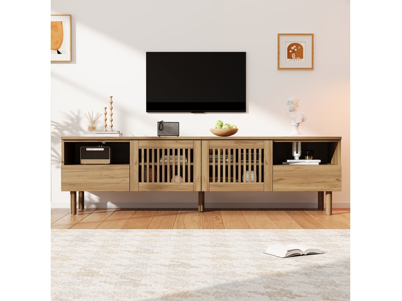  Meuble tv 180 cm - 2 portes grillagées et 2 tiroirs - mdf bois naturel  - Conforama W