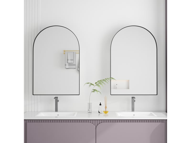  Armoire de toilette murale miroir arqué étagères métal noir 91x61x12 cm W2552P264702 - Conforama E