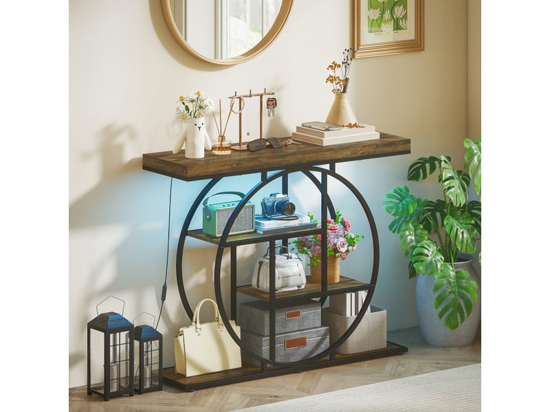 Console lumineuse led design industriel phary effet bois et noir  - Conforama B