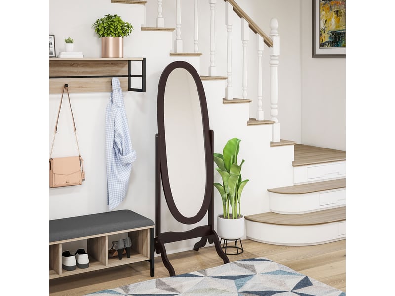  Miroir à pied ovale style shabby chic inclinaison réglable 48 x 46 x 147 cm mdf café  - Conforama D